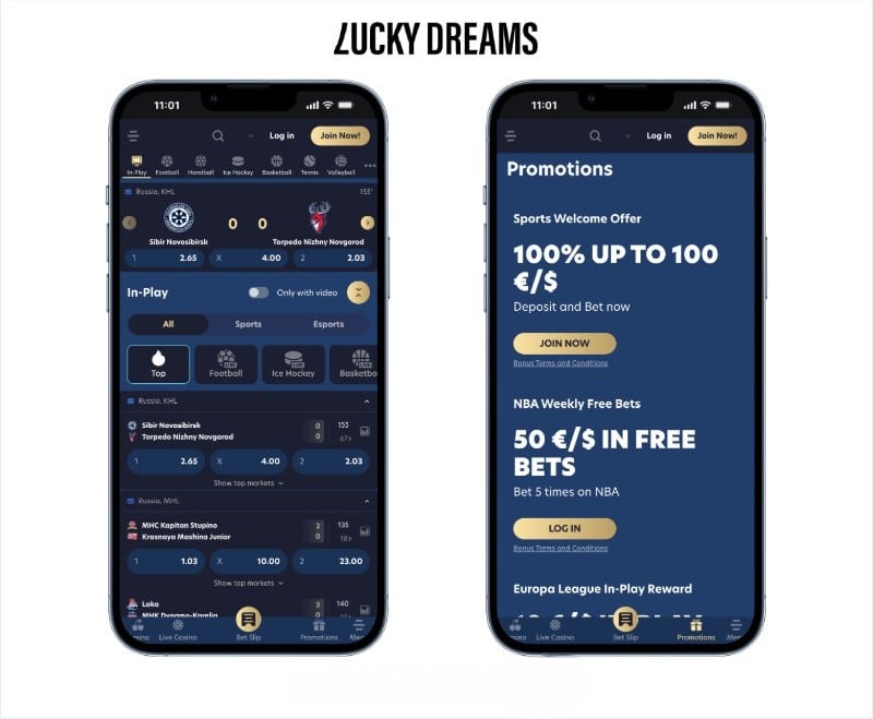 Lucky Dreams screenshot on two mobiles on a white background