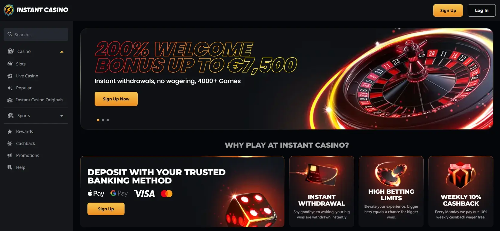 Instant Casino frontpage