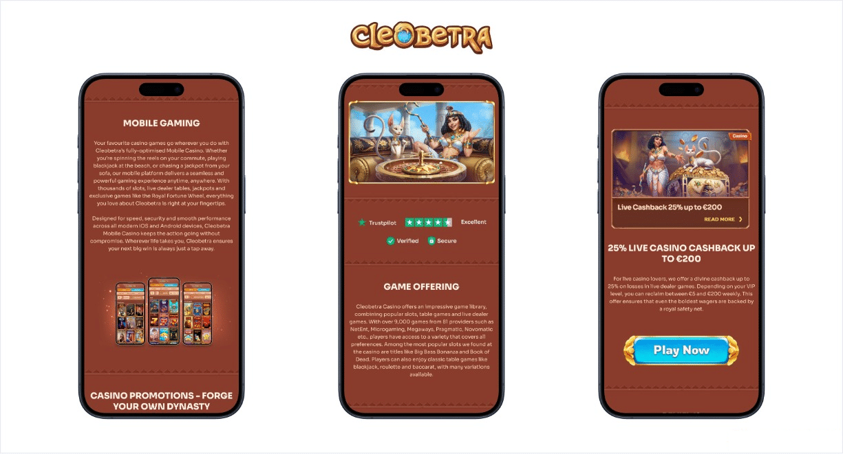 Cleobetra casino mobile screen shots